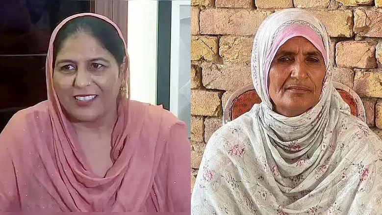 <div class="paragraphs"><p>ارشد ندیم کی والدہ رضیہ پروین (دائیں) اور نیرج چوپڑا کی والدہ سروج دیوی</p></div>