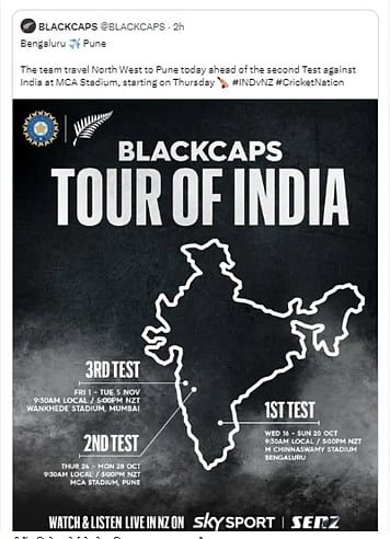 نیوزی لینڈ کرکٹ بورڈ کے ذریعہ سوشل میڈیا پر ہندوستان کا غلط نقشہ پوسٹ کیے جانے سے سبھی حیران