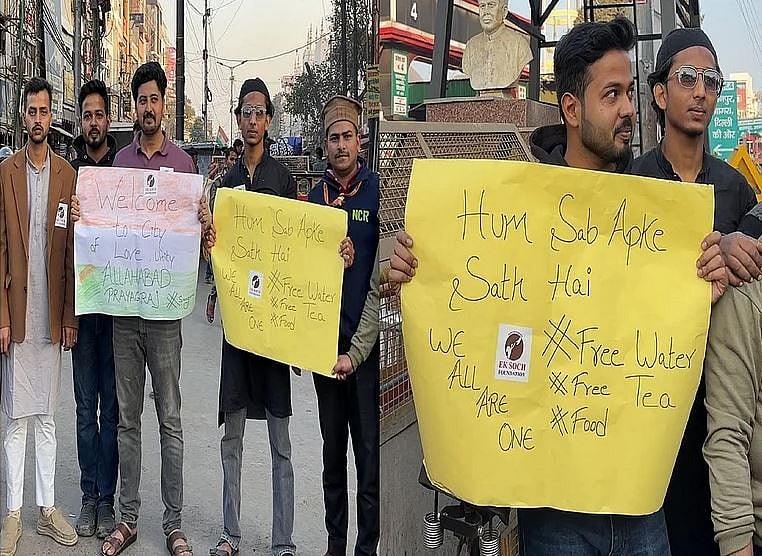 <div class="paragraphs"><p>پریاگ راج میں عقیدتمندوں کا استقبال کرتے ہوئے احمد نواز اور ان کے ساتھی، تصویر: نوجیون</p></div>