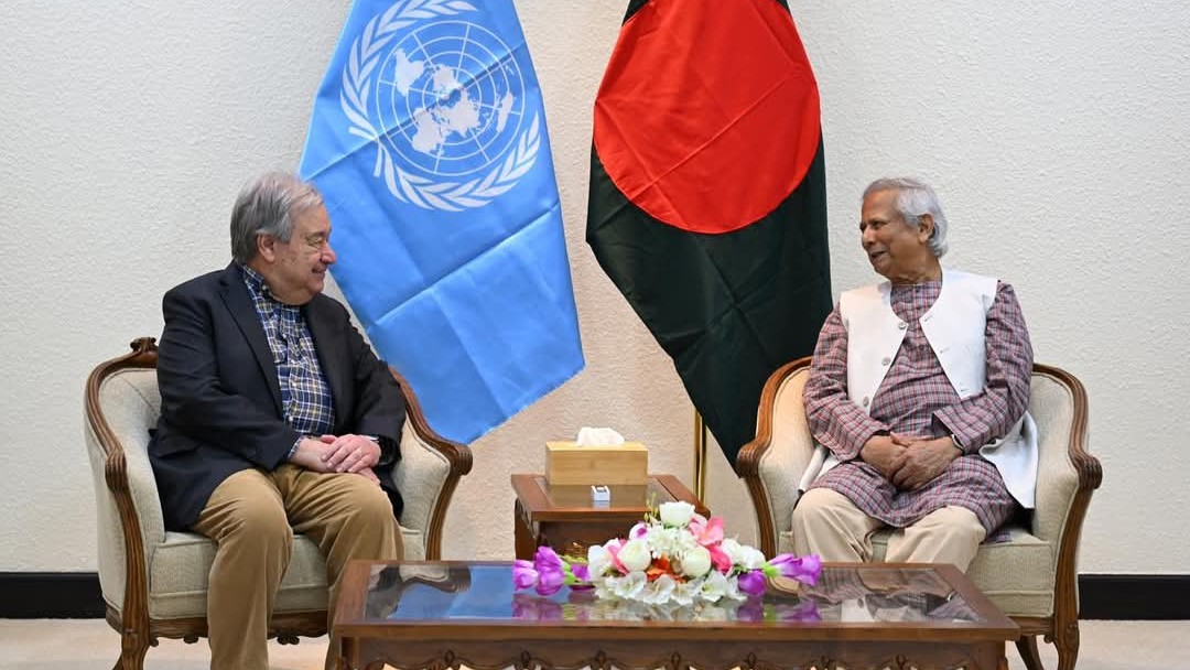 <div class="paragraphs"><p>اینٹونیو گٹیریس اور محمد یونس کے درمیان ہوئی ملاقات کی تصویر، <a href="https://x.com/IamSunvi">@IamSunvi</a></p></div>