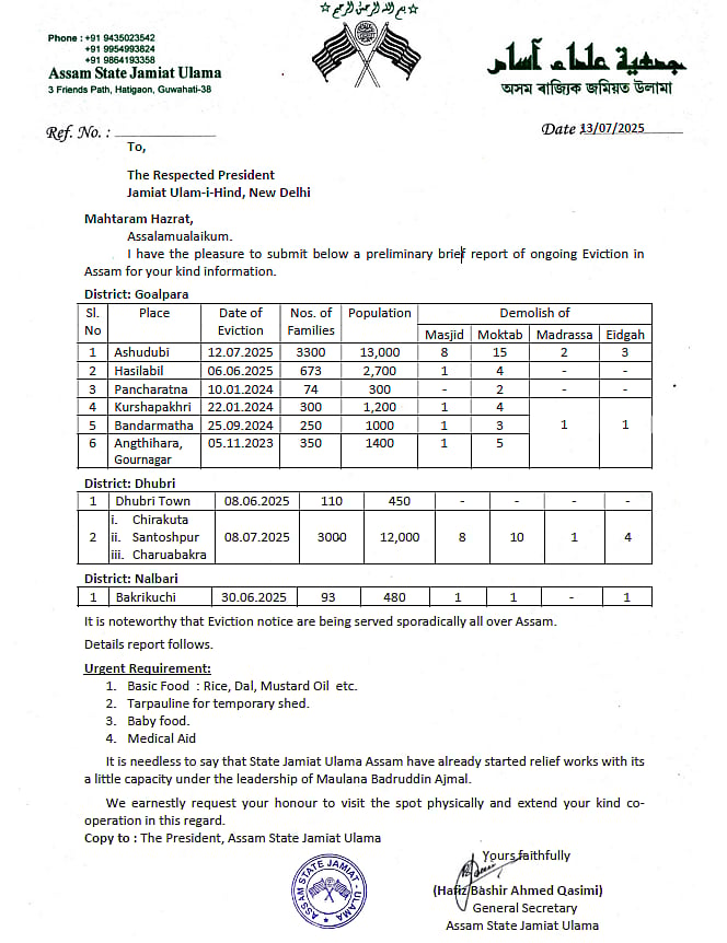 آسام میں مسلم اقلیت کے گھروں پر بلڈوزر کارروائی کا جمعیۃ علماء ہند کے وفد نے لیا جائزہ