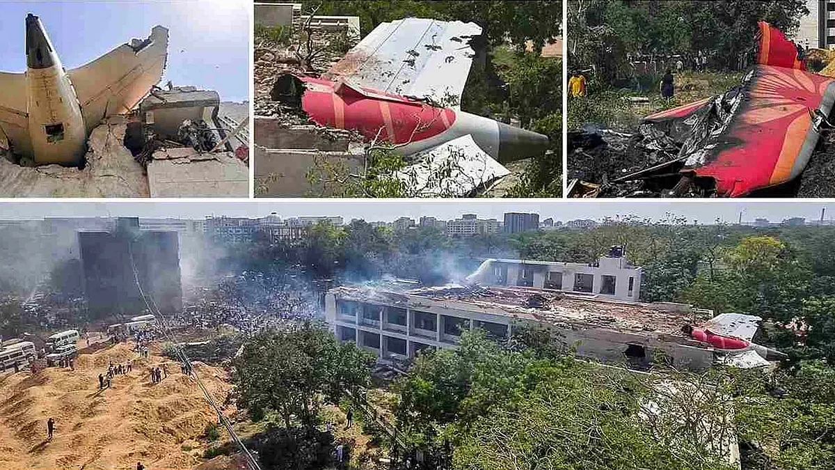 <div class="paragraphs"><p>احمد آباد طیارہ حادثہ کے بعد کا منظر، تصویر سوشل میڈیا</p></div>