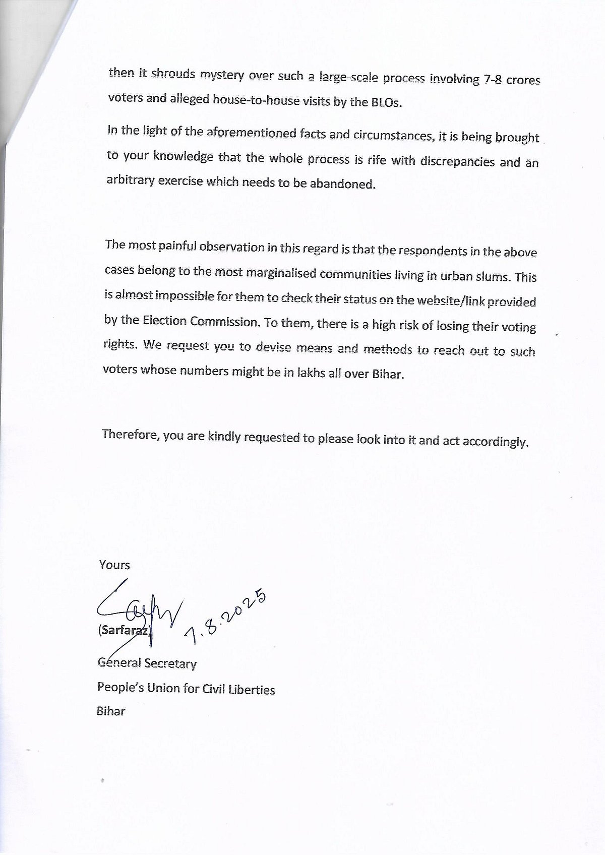 ایک سروے نے بہار میں ’ایس آئی آر‘ کی خامیوں سے اٹھا دیا پردہ، پی یو سی ایل نے ثبوت کے ساتھ الیکشن کمیشن کو لکھا خط