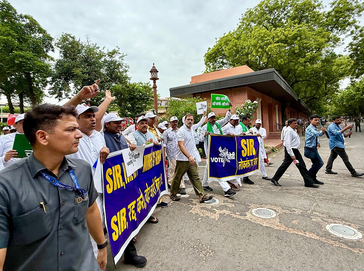 ’ووٹ چوری‘ کے خلاف اپوزیشن اراکین پارلیمنٹ کی ریلی میں نظر آیا زبردست جوش، دیکھیں تصویری جھلکیاں