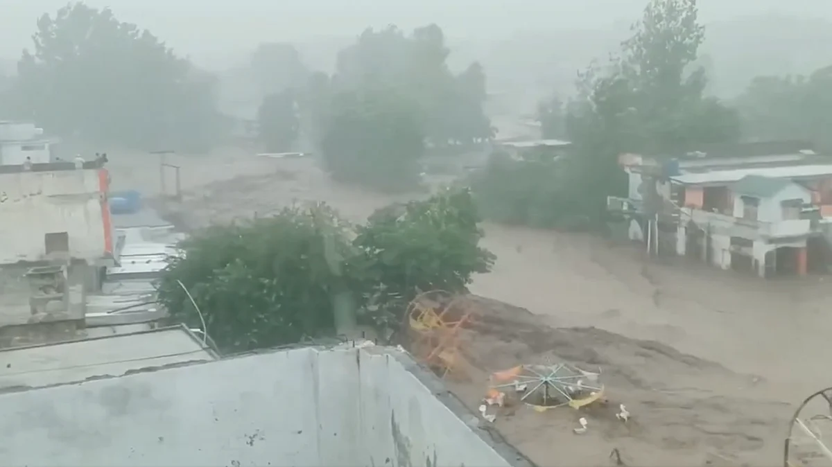 <div class="paragraphs"><p>پاکستان میں موسلادھار بارش کے بعد سیلاب کا نظارہ، ویڈیو گریب</p></div>