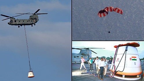 گگن یان مشن میں اہم پیش رفت، اسرو نے کریو ماڈیول کا پہلا ایئر ڈراپ پیراشوٹ ٹیسٹ کامیابی سے مکمل کیا