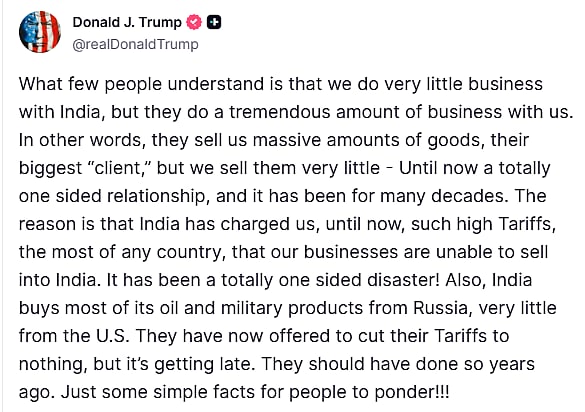 ہندوستان نے ٹیرف میں کمی کی پیشکش کی، لیکن دیر ہو رہی ہے: ڈونالڈ ٹرمپ