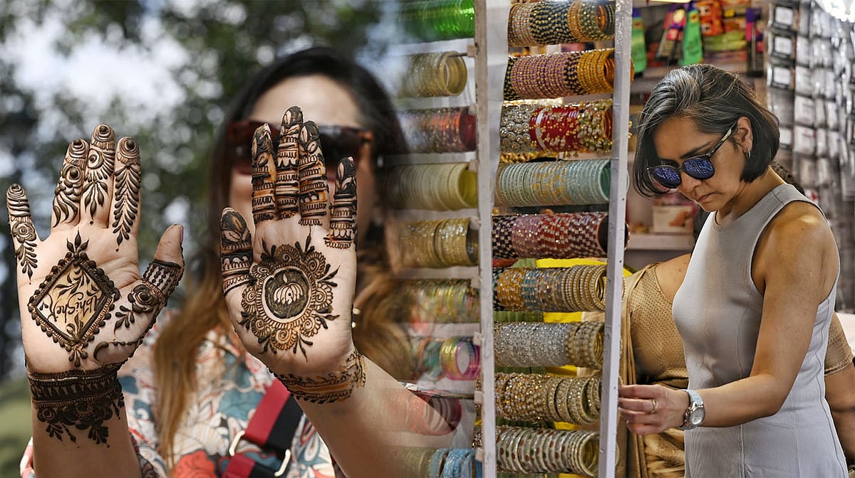 <div class="paragraphs"><p>کرواچوتھ پر خواتین کی خریداری اور مہندی لگوانے کے مناظر </p></div>