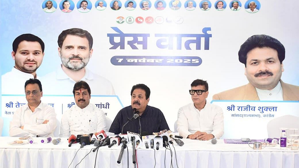 <div class="paragraphs"><p>پریس کانفرنس سے خطاب کرتے ہوئے راجیو شکلا</p></div>