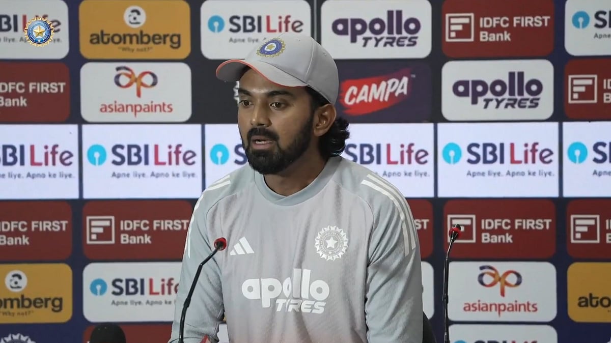<div class="paragraphs"><p>پریس کانفرنس کے دوران ہندوستانی ٹیم کے کپتان کے ایل راہل (ویڈیو گریب)</p></div>