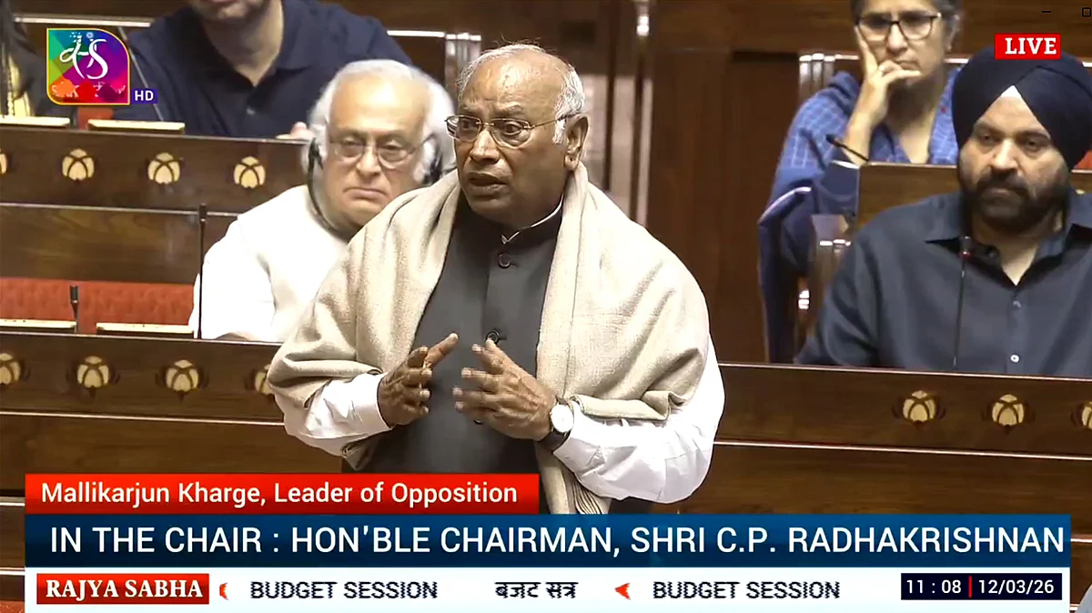<div class="paragraphs"><p>راجیہ سبھا میں کانگریس صدر ملکارجن کھڑگے / ویڈیو گریب</p></div>
