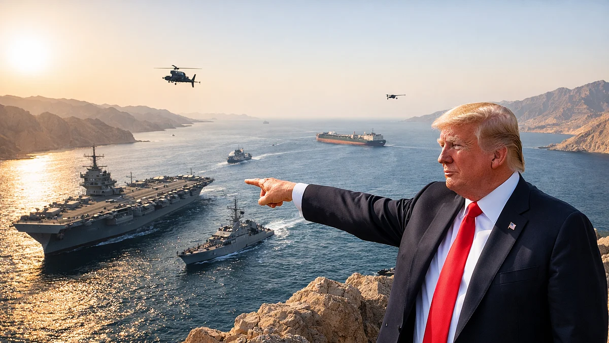 <div class="paragraphs"><p>آبنائے ہرمز اور ڈونالڈ ٹرمپ، تصویر اے آئی</p></div>