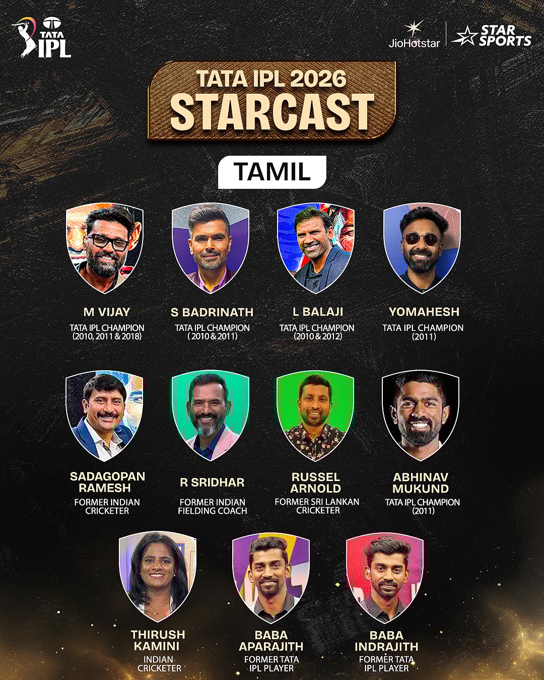 آئی پی ایل 2026 کے لیے کمنٹری پینل کا اعلان، 12 زبانوں کے لیے 160 سے زائد آوازوں کا ہوا انتخاب