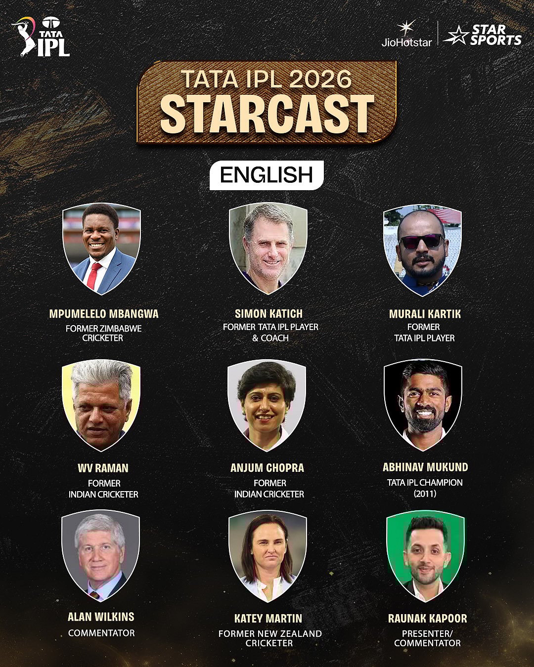 آئی پی ایل 2026 کے لیے کمنٹری پینل کا اعلان، 12 زبانوں کے لیے 160 سے زائد آوازوں کا ہوا انتخاب