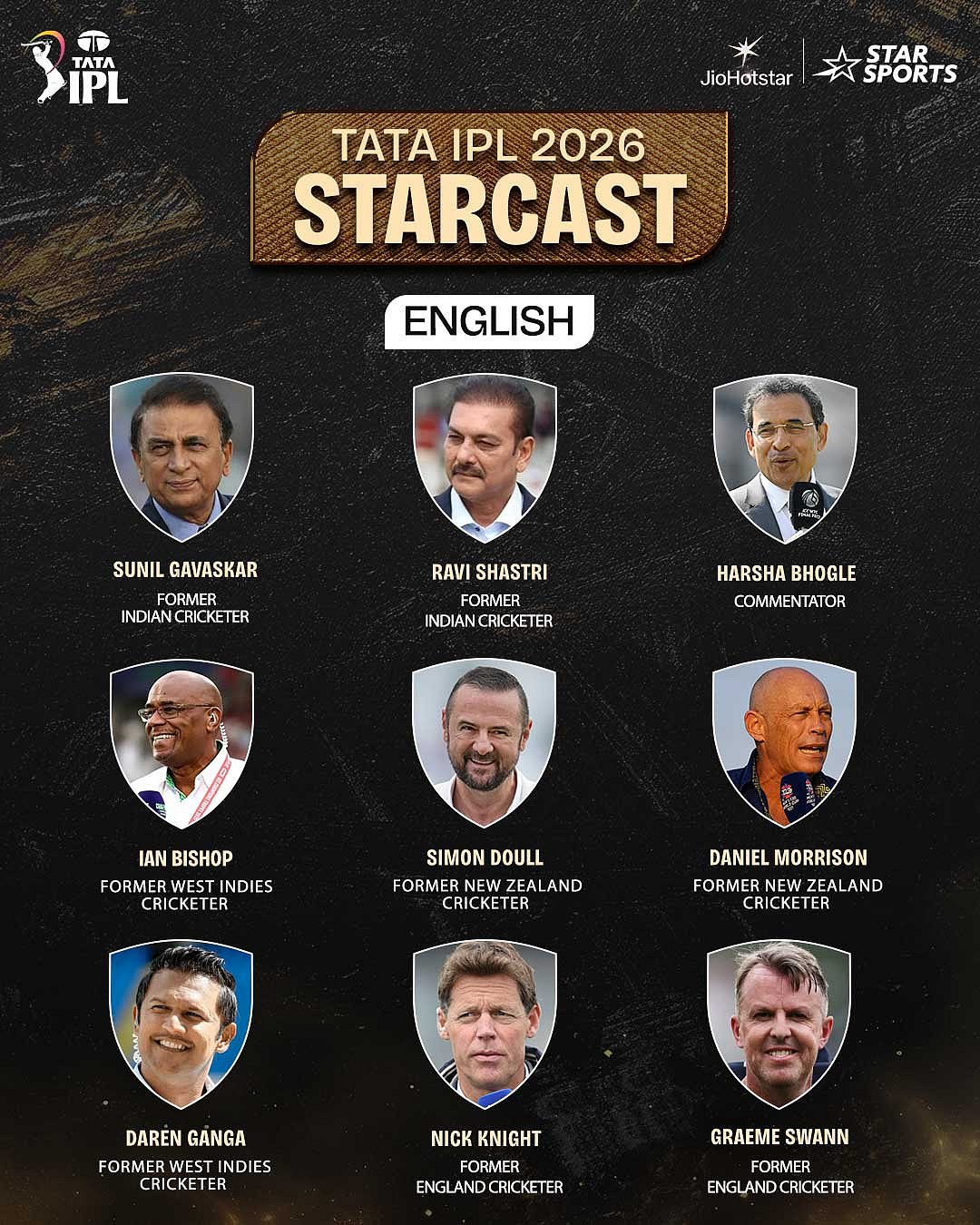 آئی پی ایل 2026 کے لیے کمنٹری پینل کا اعلان، 12 زبانوں کے لیے 160 سے زائد آوازوں کا ہوا انتخاب