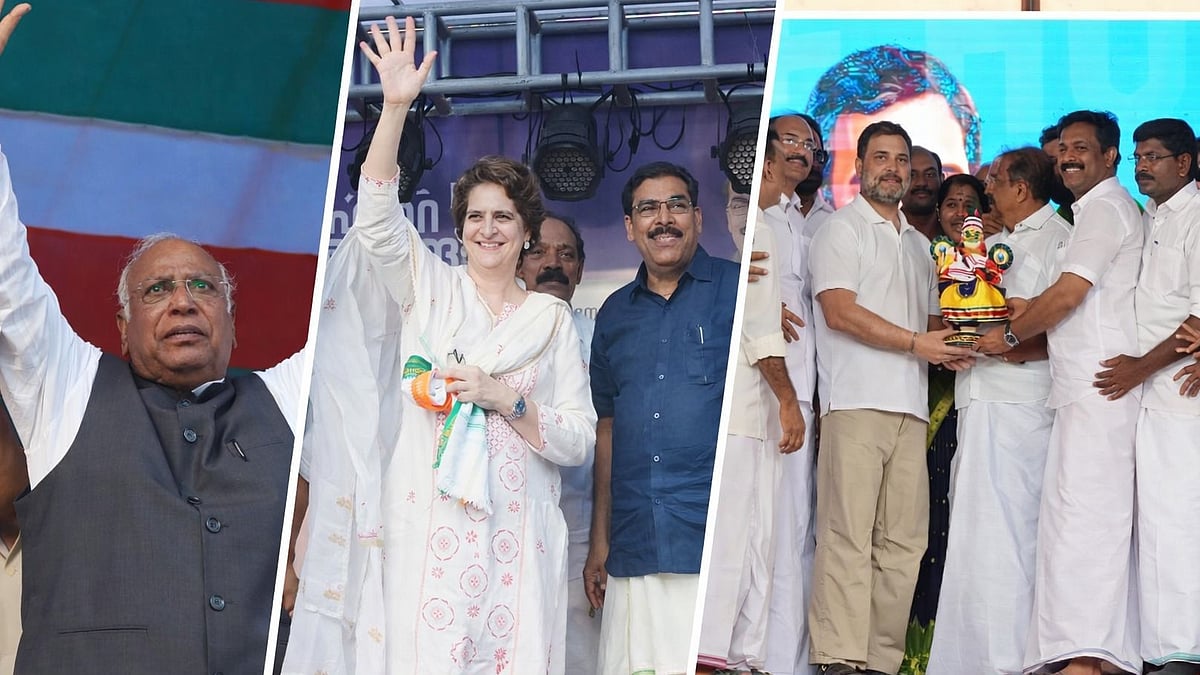 <div class="paragraphs"><p>کھڑگے، پرینکا اور راہل (بائیں سے دائیں) انتخابی تشہیر کے دوران</p></div>