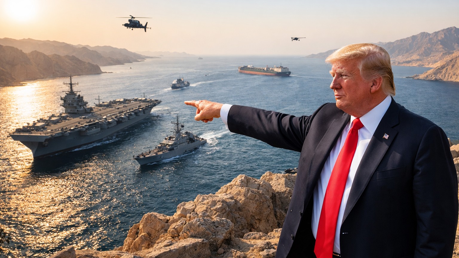 <div class="paragraphs"><p>آبنائے ہرمز اور ڈونالڈ ٹرمپ، تصویر اے آئی</p></div>