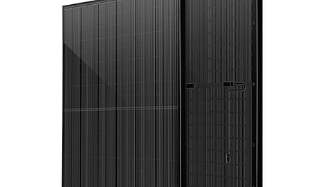 Black-frame TOPCon dual-glass solar modules for utility-scale solar projects.