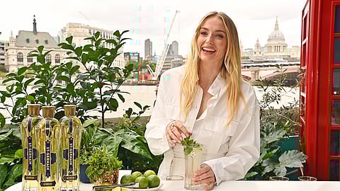 Sophie Turner in Ferragamo at the St-Germain Hugo Spritz Pop-Up