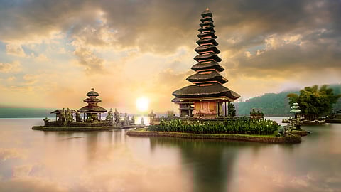 Ulun Danu Beratan Temple at Sunrise in Bali, Indonesia 