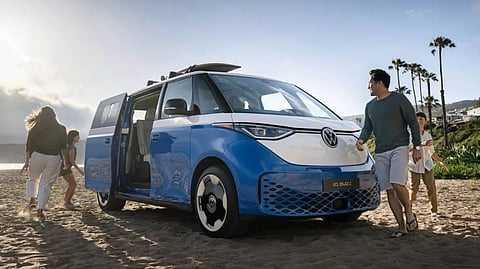 The Volkswagen ID. Buzz Parked by a Beach, Blue-On-Dark Blue Design
