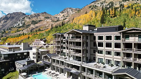 Aerial View of Snowpine Lodge's Autumn Foliage