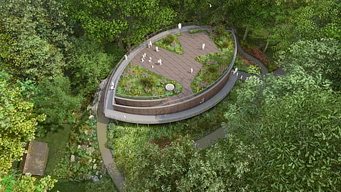 Aerial view of Teatown Lake Reservation education center