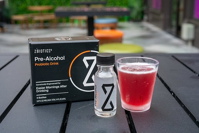 ZBiotics No Regrets Shot with hibiscus cocktail and probiotic bottle