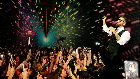 Maluma performing at BOSS Bottled Beyond launch experience in New York