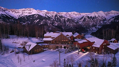 Aerial view of the Alpine Club at night