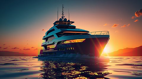 Luxury yacht cruising at sunset on New York City’s waterways
