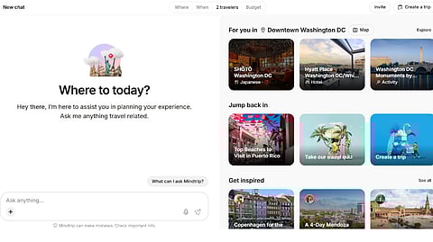 Web page for the AI travel platform Mind Trip