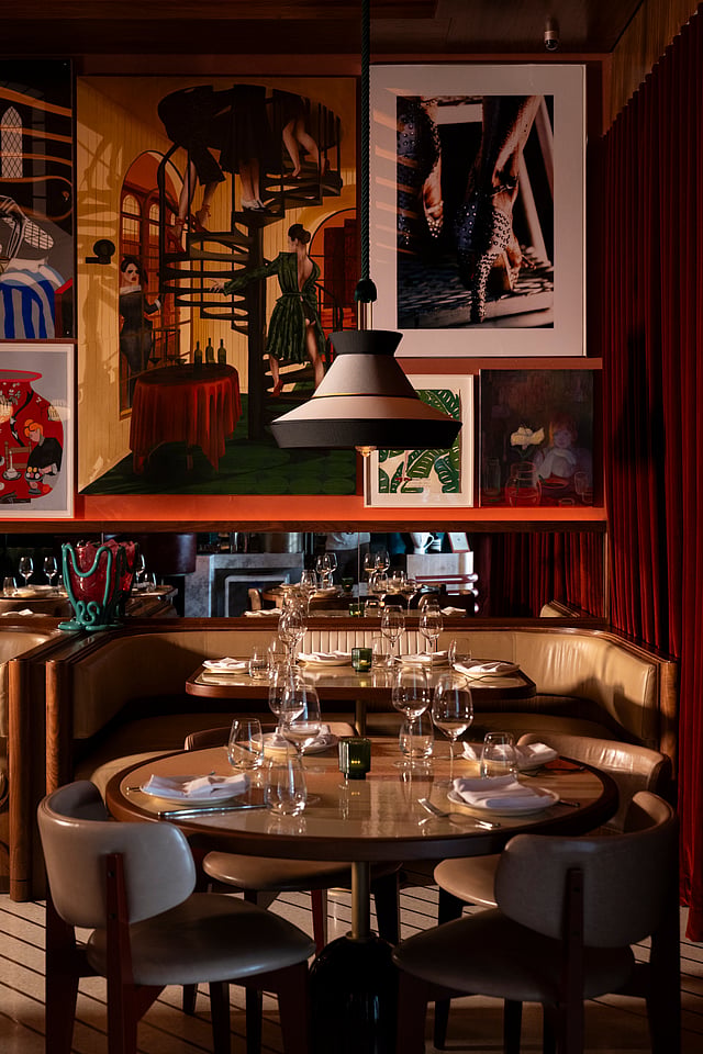 Vibrant dining room with artistic flair