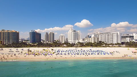 Loews Miami Beach Hotel aerial view of beach and property