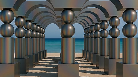 Pilar Zeta’s iridescent sculptural corridor frames