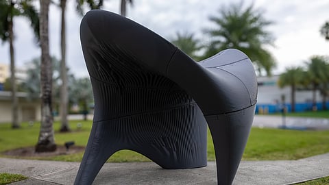Rear view of Pininfarina’s Dual pavilion highlighting its sculptural 3D-printed form