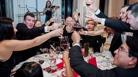 Guests making a celebratory toast during the Best CEO Awards gala in Madrid