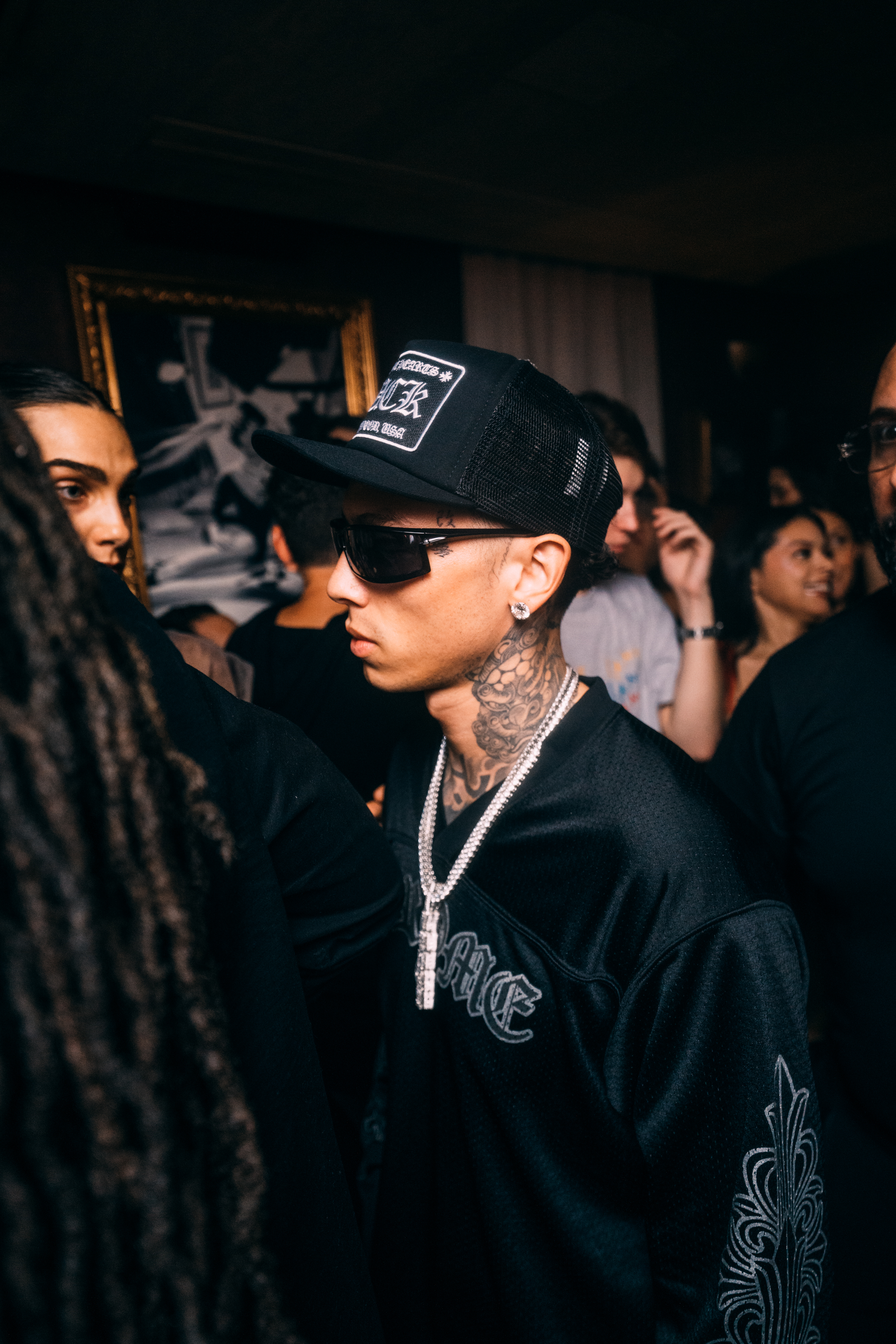 Central Cee photographed in a crowd during the matcha brand’s launch event