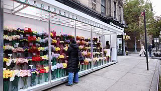 Shoppers browse colorful plush flowers outside Cj Hendry’s Flower Shop in SoHo