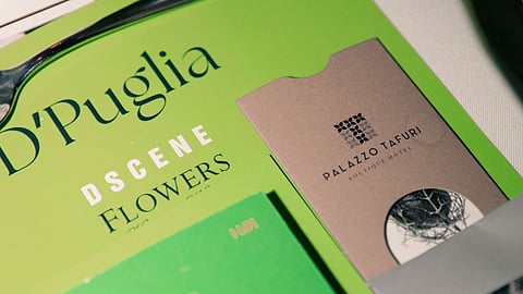 D’Puglia printed materials and place setting details at Art Basel Miami dinner