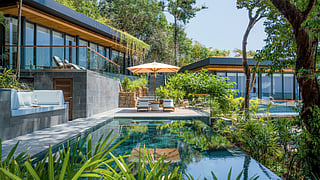 Private pool villa surrounded by tropical greenery at Six Senses Krabey Island in Cambodia