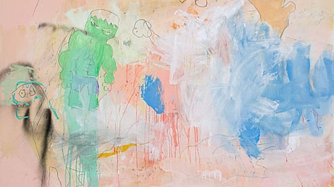 Daniel Nunez: "Waves and Titans", 2025, Mixed technique canvas, 160 x 130 cm