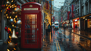 Red telephone box standing on a London street 