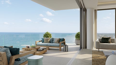 Oceanfront terrace overlooking the Atlantic at Rosewood Residences Hillsboro Beach