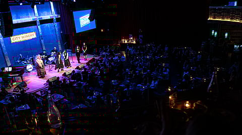 Wide view of the Broadway Bound Kids benefit concert at City Winery NYC
