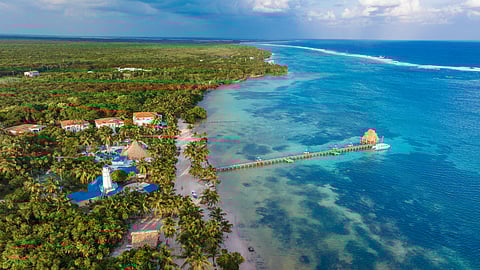 Aerial view of Reef Haven Belize resort on Ambergris Caye