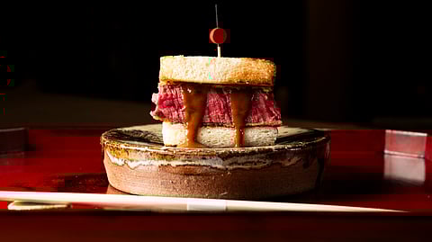 Kobe beef cutlet sandwich served as part of KARYU’s wagyu kaiseki menu