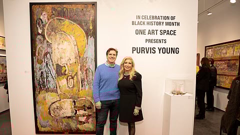 Mike Fredo and MaryAnn Giella McCulloh at One Art Space’s 2026 Purvis Young exhibition