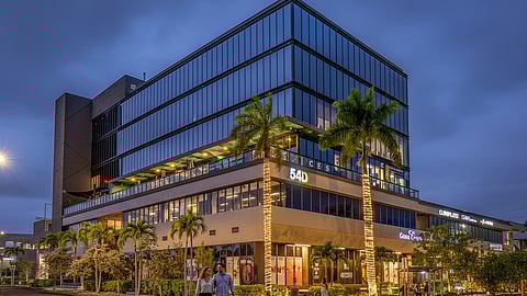 Evening exterior of Atlantic Village in Hallandale Beach