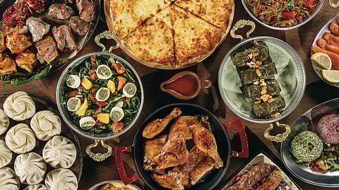 Georgian dishes including khachapuri, and khinkali dumplings at Tsiskvili in Tbilisi